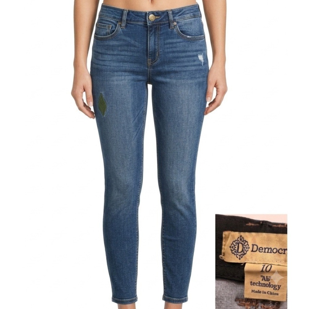 Democracy Jeans Womens 10‎ Blue Wash Mid Rise Distressed Stretch Ankle Ab Tech
